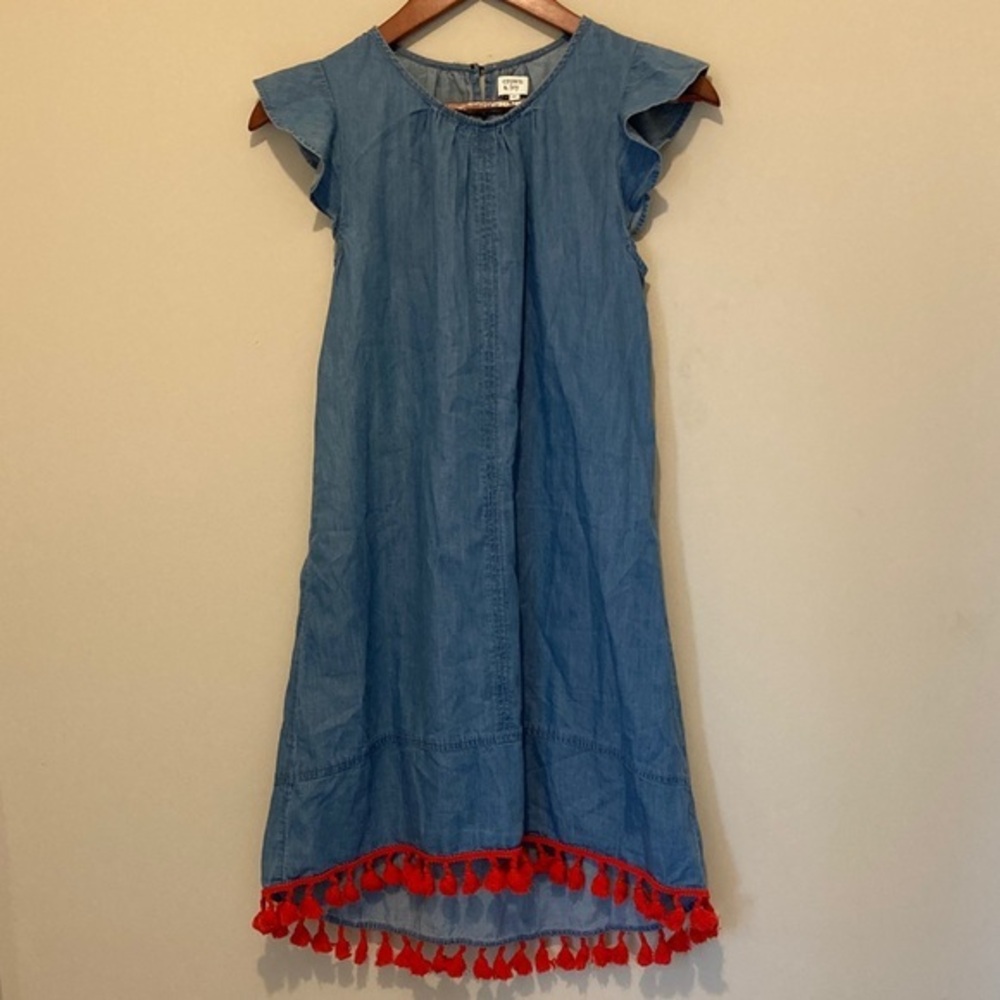 Crown & Ivy Blue Denim Kids Dress with Red Accents Girls 16